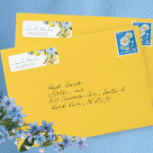 Waterverf Citroen & Bloem Motief Retour Adres Labe Etiket