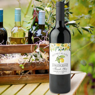 Waterverf Citroen Bloemen Limoncello Flesetiketten Wijn Etiket