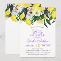 Waterverf Citroen Bloemige Baby Shower Uitnodiging
