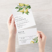 Waterverf citroen bloesems zomer bruiloft all in one uitnodiging (Afscheurbaar)