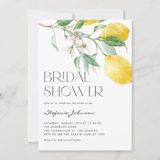 Waterverf Citroen Boeket Zomer Bruiloftsfeest Kaart (Voorkant)