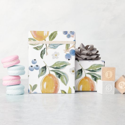 Waterverf Citroen & Bosbes Patroon Cadeaupapier (Baby Shower)