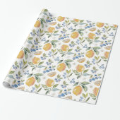 Waterverf Citroen & Bosbes Patroon Cadeaupapier (Uitgerold)