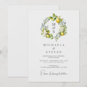 Waterverf citroen botanische krans bruiloft kaart (Voorkant / Achterkant)