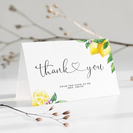 Waterverf citroen bruidsdouche  bedankkaart