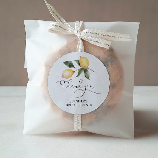 Waterverf citroen bruidsfeest favorieten ronde sticker