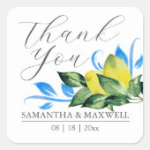 Waterverf citroen bruiloft gunst vierkante sticker (Voorkant)