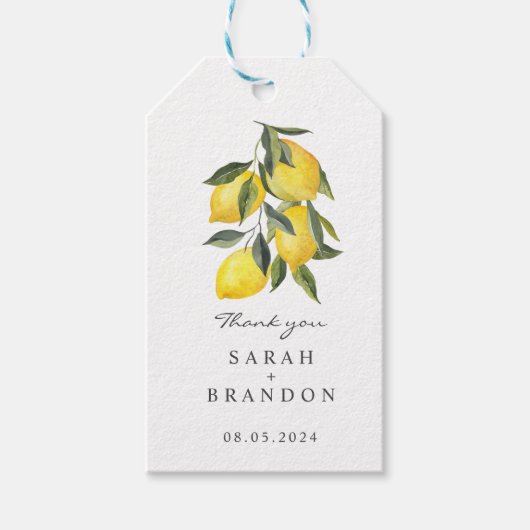 Waterverf Citroen Citroen Zomer Bruiloft Cadeaulabel (Voorkant)