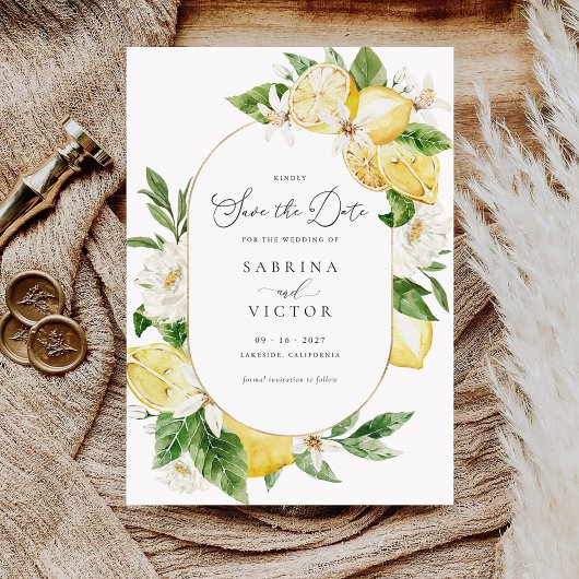 Waterverf Citroen Citroengroen Save the Date Kaart