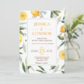 Waterverf Citroen Citrus Floral Modern Bruiloft Kaart (Staand voorkant)
