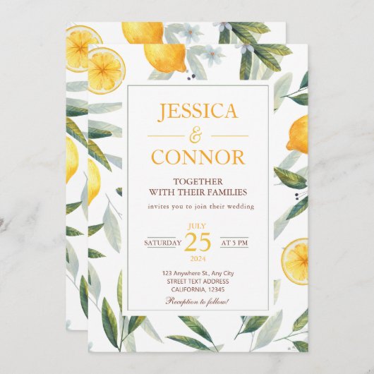 Waterverf Citroen Citrus Floral Modern Bruiloft Kaart (Voorkant / Achterkant)