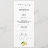 Waterverf Citroen Citrus Groen Bloem Bruiloft Programmakaart (Achterkant)