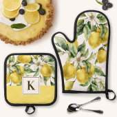 Waterverf Citroen Citrus met Monogram Initiaal Ovenwant & Pannenlap Set