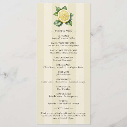 Waterverf citroen citrus rustieke bruiloft program menu (Achterkant)