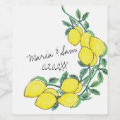 Waterverf Citroen Citrus Script Bruiloft Wijn Etiket (Enkel label)
