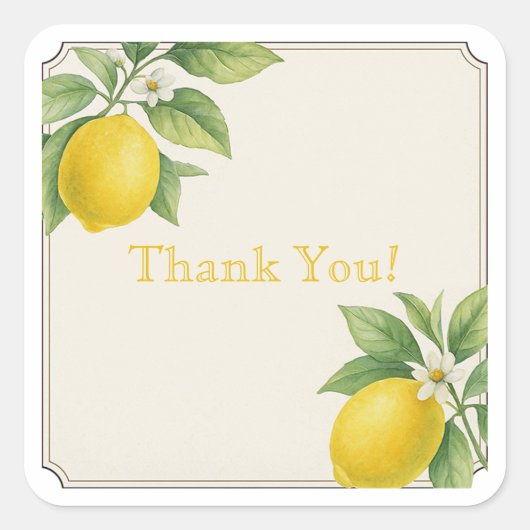Waterverf citroen dank u vierkant Sticker (Voorkant)