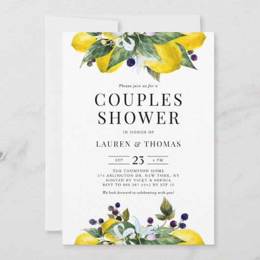 Waterverf Citroen en Blackberry Couples Douche Kaart (Voorkant)