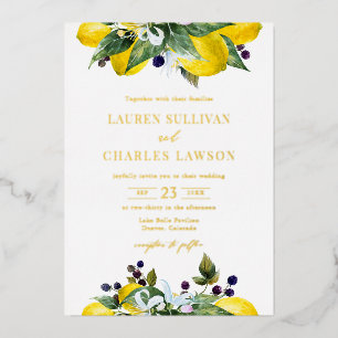 Waterverf Citroen en Blackberry Zomer Bruiloft Folie Uitnodiging