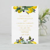 Waterverf Citroen en Blackberry Zomer Bruiloft Folie Uitnodiging (Staand Voorkant)