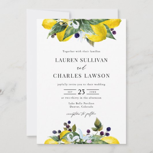 Waterverf Citroen en Blackberry Zomer Bruiloft Kaart (Voorkant)