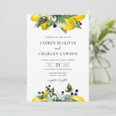 Waterverf Citroen en Blackberry Zomer Bruiloft Kaart (Staand voorkant)