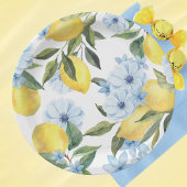 Waterverf Citroen en Bloem Wit Papieren Bordje