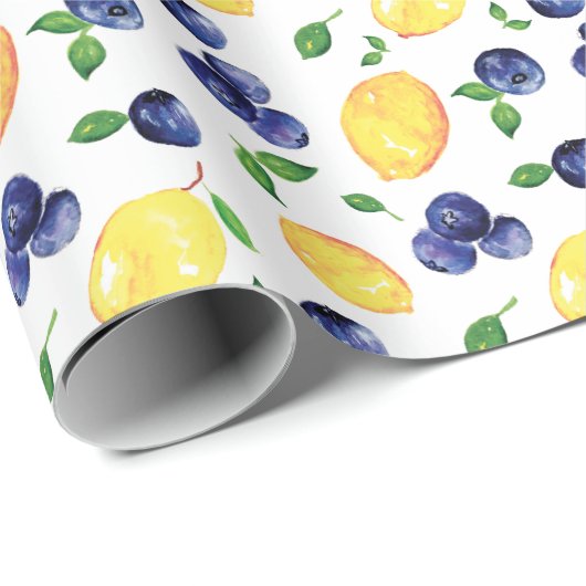 Waterverf citroen en bosbessen cadeaupapier (Rol Hoek)