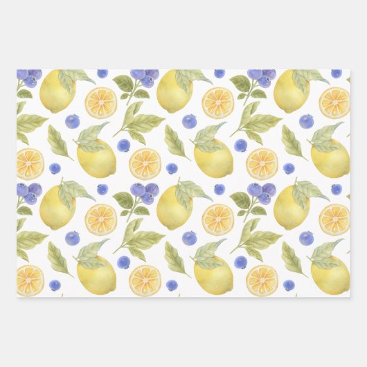 Waterverf citroen en bosbessen fruit met bladeren inpakpapier vel (Voorkant 2)