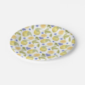 Waterverf citroen en bosbessen fruit met bladeren papieren bordje (Gekanteld)