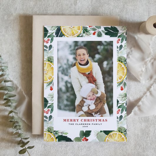 Waterverf citroen en groen Foto kerst Feestdagen Kaart