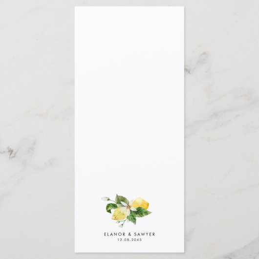 Waterverf Citroen en groen Zomer Bruiloft Menu (Achterkant)