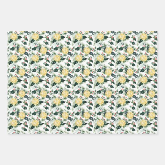 Waterverf Citroen en Holly Pattern Kerst Inpakpapier Vel (Voorkant 2)