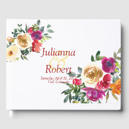 Waterverf citroen en magenta bloemige trouw klassi gastenboek