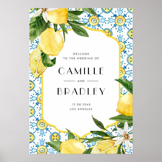 Waterverf citroen en Marokkaanse Tegel bruiloft we Poster (Voorkant)