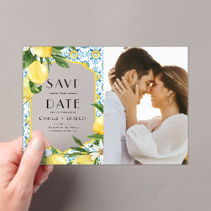 Waterverf citroen en Marokkaanse Tegel Patroon Fot Acryl Uitnodigingen