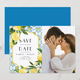 Waterverf citroen en Marokkaanse Tegel Patroon Fot Save The Date