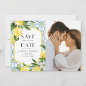 Waterverf citroen en Marokkaanse Tegel QR Code Fot Save The Date (Voorkant)