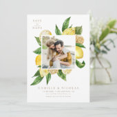 Waterverf Citroen Frame Botanische Foto Save The Date (Staand voorkant)