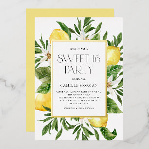 Waterverf Citroen Frame Botanische Sweet 16 Feest Folie Uitnodiging