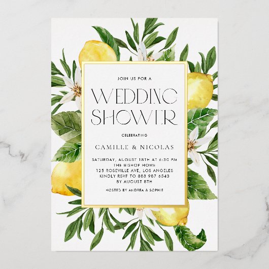 Waterverf Citroen Frame Botanische Trouw Bruiloft Folie Uitnodiging (Voorkant)
