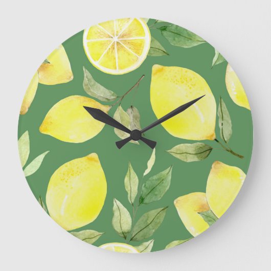 Waterverf citroen, fruit behangpatroon. grote klok (Voorkant)