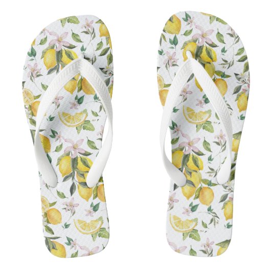 Waterverf citroen fruit bloemmotief teenslippers (Voetbed)