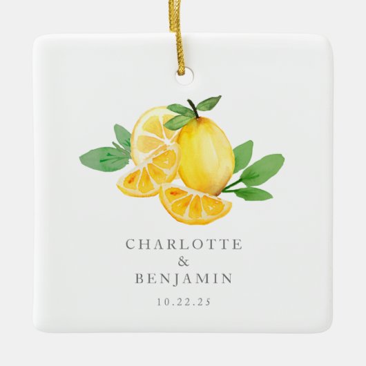 Waterverf Citroen Fruit Persoonlijke Trouwdag Keramisch Ornament (Voorkant)