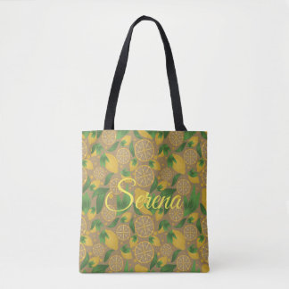 Waterverf Citroen Fruit Taupe gepersonaliseerd Tote Bag