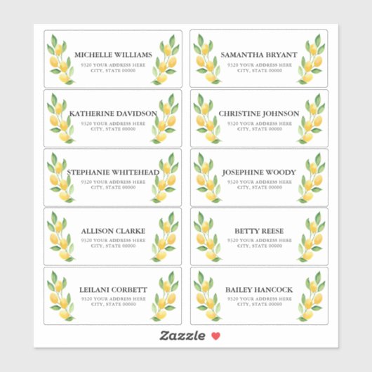 Waterverf Citroen Gastadreslabels Sticker (Vel)