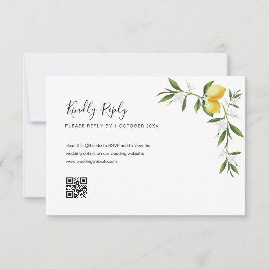 waterverf citroen gebladerte QR Code RSVP kaart (Voorkant)