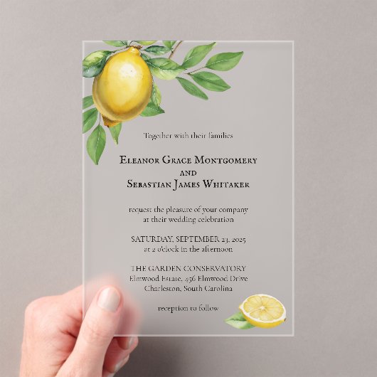Waterverf Citroen Geel Citrus Rustiek Huwelijk Acryl Uitnodigingen (Insitu (Draagbaar))