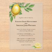 Waterverf Citroen Geel Citrus Rustiek Huwelijk Acryl Uitnodigingen (Voorkant)