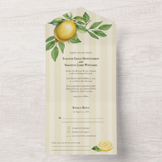 Waterverf Citroen Geel Citrus Rustiek Huwelijk All In One Uitnodiging (Binnen)
