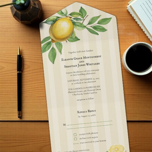 Waterverf Citroen Geel Citrus Rustiek Huwelijk All In One Uitnodiging